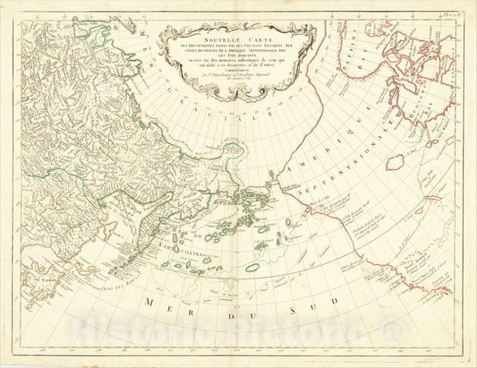 Historic Map : Nouvelle Carte Des Decouvertes Faites par Des Vaisseux Russiens Aux Cotes Inconnues De L'Amerique Septentrionale, 1784, Paolo Santini, Vintage Wall Art