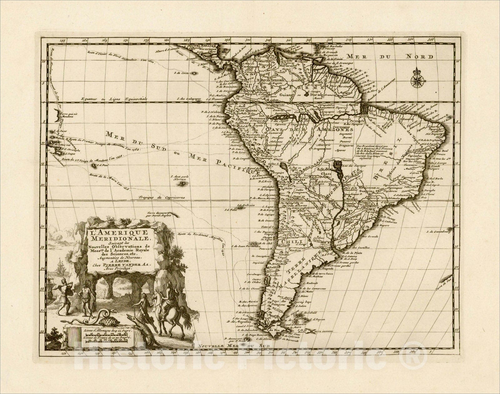 Historic Map : L'Amerique Meridionale Suivant les Nouvelles Observations, c1729, Pieter van der Aa, Vintage Wall Art