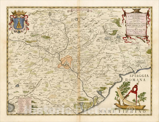Historic Map : Tavola Esatta dell antico Latio E Nova Campagna Di Roma Situata sotto il quinto Clima Dedicata All' Illme, c1666, Giacomo Giovanni Rossi, Vintage Wall Art