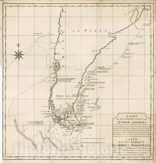 Historic Map : Kaart van het Zuidelykste Gedeelte van Zuider Amerika Met de Route van de Centurion , 1749, , Vintage Wall Art