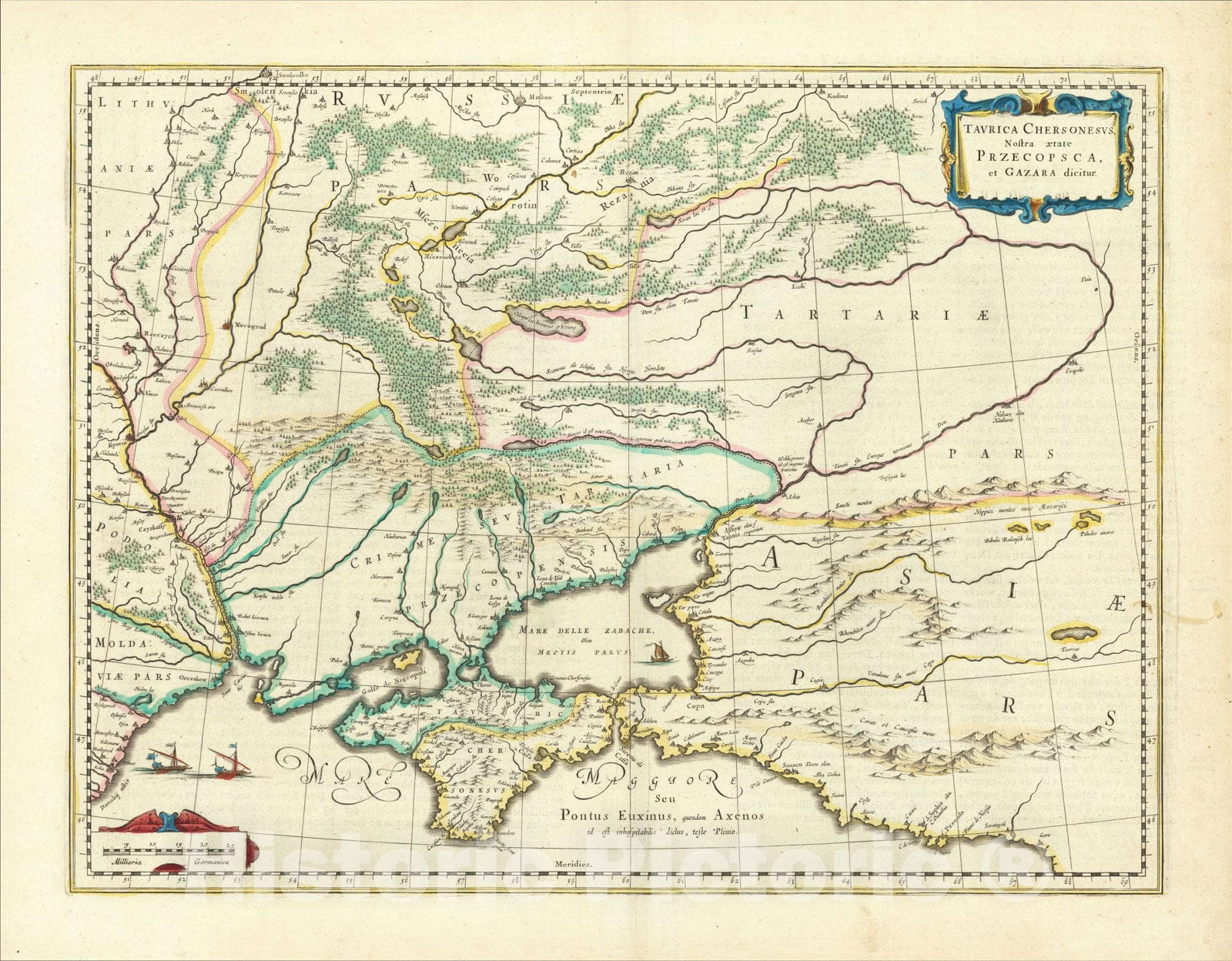 Historic Map : Taurica Chersonesus, Hodie Przecopsca, at Gazara dicitur., 1635, Willem Janszoon Blaeu, Vintage Wall Art