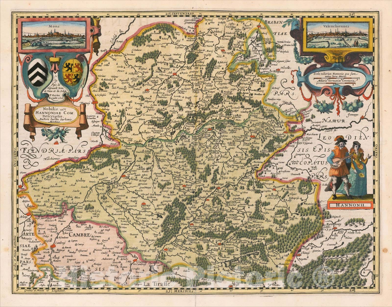 Historic Map : Pays de Haynault ten de dieu et du Soleil, 1616, 1617, Petrus Kaerius, Vintage Wall Art