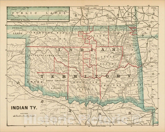 Historic Map : Indian Ty., c1885, Standard Atlas of the World, Vintage Wall Art