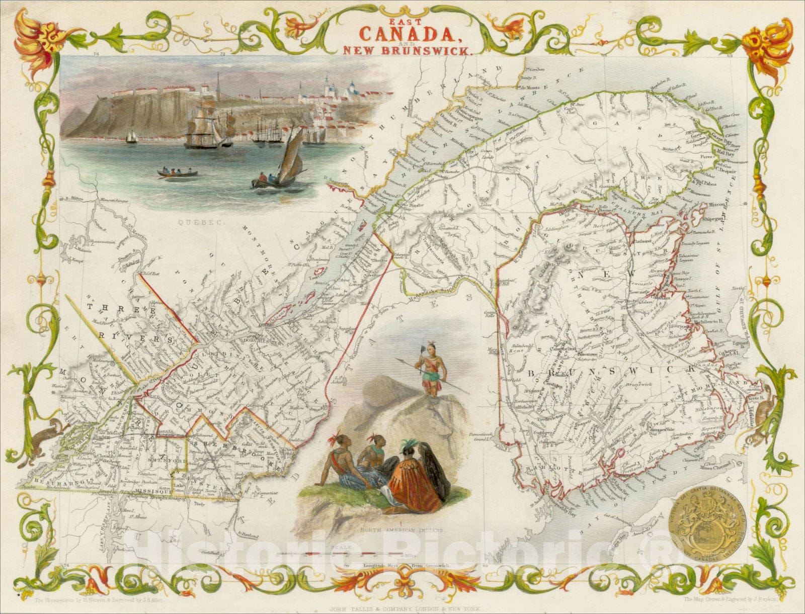 Historic Map : East Canada and New Brunswick, 1851, John Tallis, v1, Vintage Wall Art