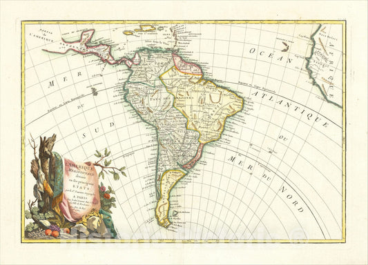 Historic Map : L'Amerique Meridionale divisee en ses principaux Etats, 1762, 1762, Jean Janvier, Vintage Wall Art
