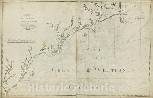 Historic Map : Chart of the Coast of America from Cape Hateras to Cape Roman from the actual surveys of Dl. Dunbibin Esq, 1791, William Norman, Vintage Wall Art