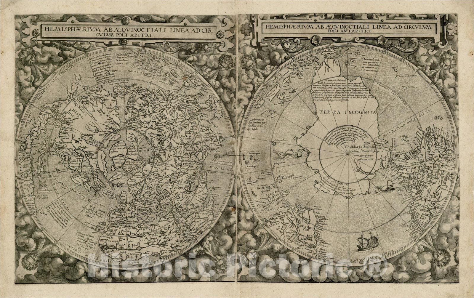 Historic Map : Hemisphaerium Ab Aequinoctiali Linea Ad Circulum Poli Arctici, Hemisphaerium Ab Aequinoctiali Linea, c1587, Cornelis de Jode, Vintage Wall Art