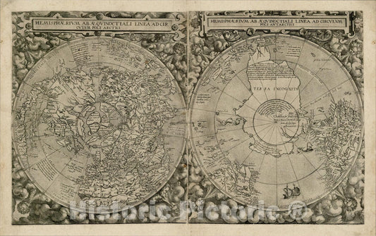 Historic Map : Hemisphaerium Ab Aequinoctiali Linea Ad Circulum Poli Arctici, Hemisphaerium Ab Aequinoctiali Linea, c1587, Cornelis de Jode, Vintage Wall Art