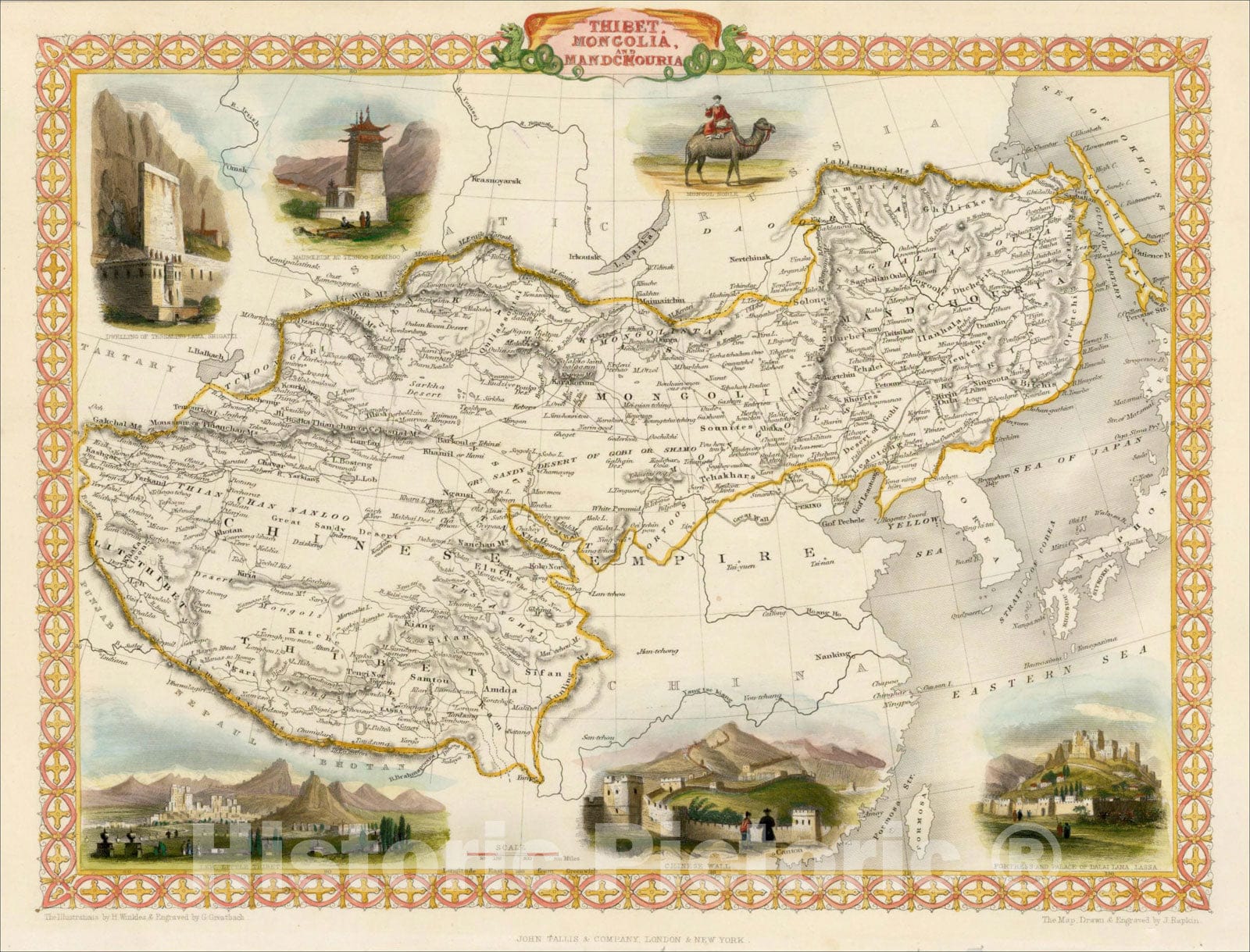 Historic Map : Thibet, Mongolia and Mandchouria, 1851, John Tallis, v1, Vintage Wall Art