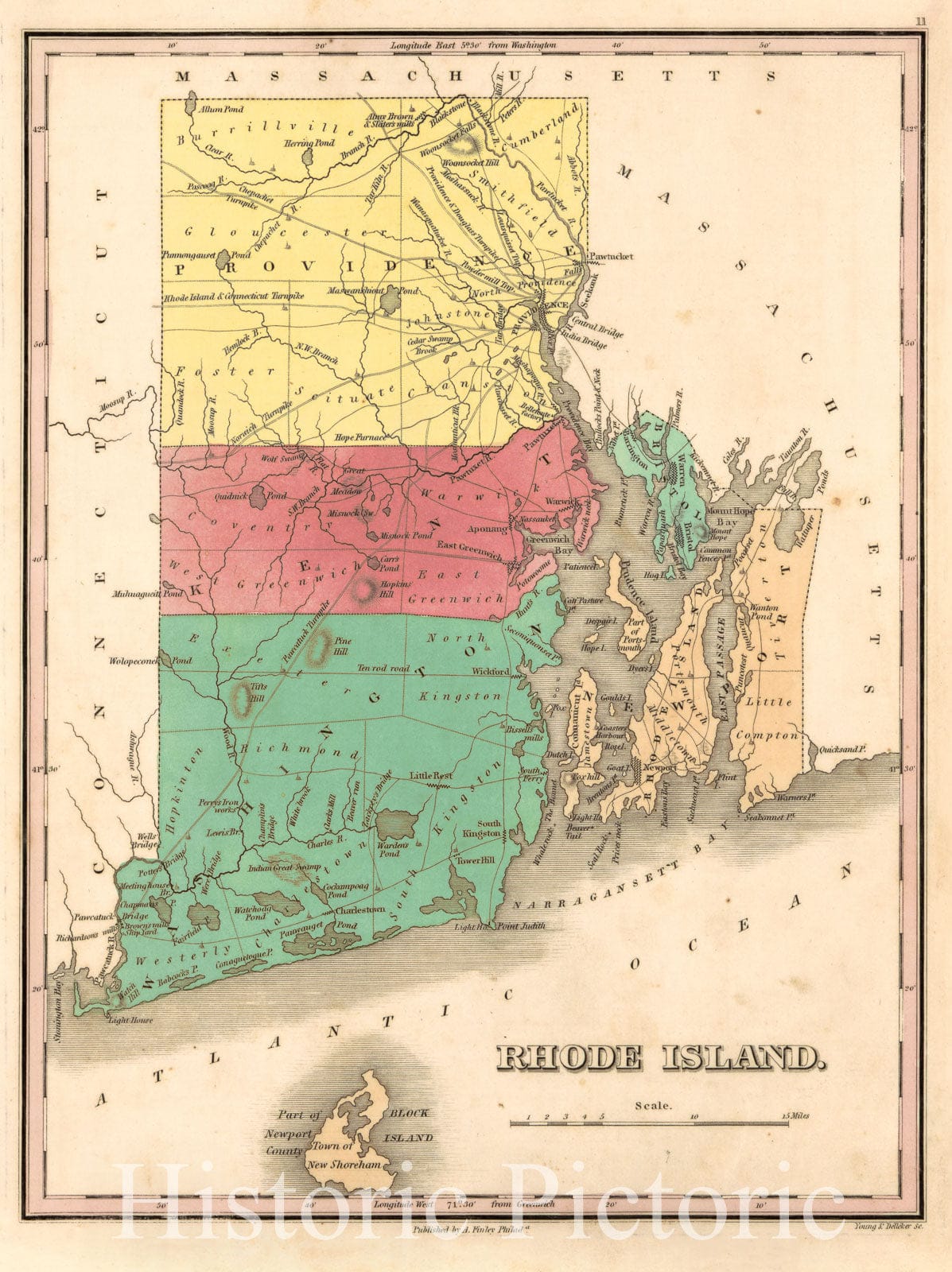 Rhode Island - State Map, 1830 | Historical Map Print