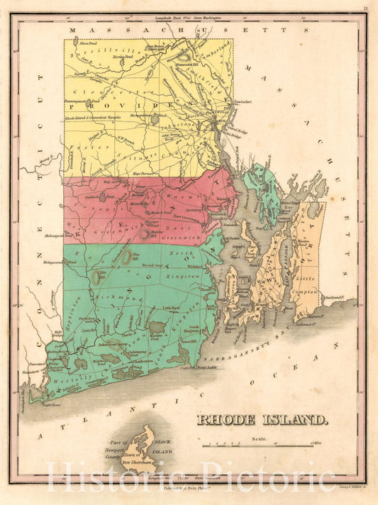 Rhode Island - State Map, 1830 | Historical Map Print