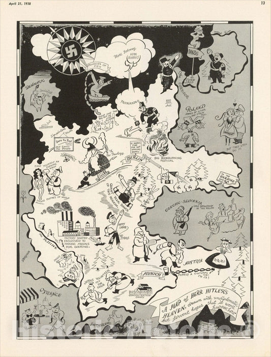 Historic Map : A Map of Herr Hitler's Heaven, drawn with undiplomatic but fervent hopes that it won't happen here., 1938, Richard Q. Yardley, v1, Vintage Wall Art