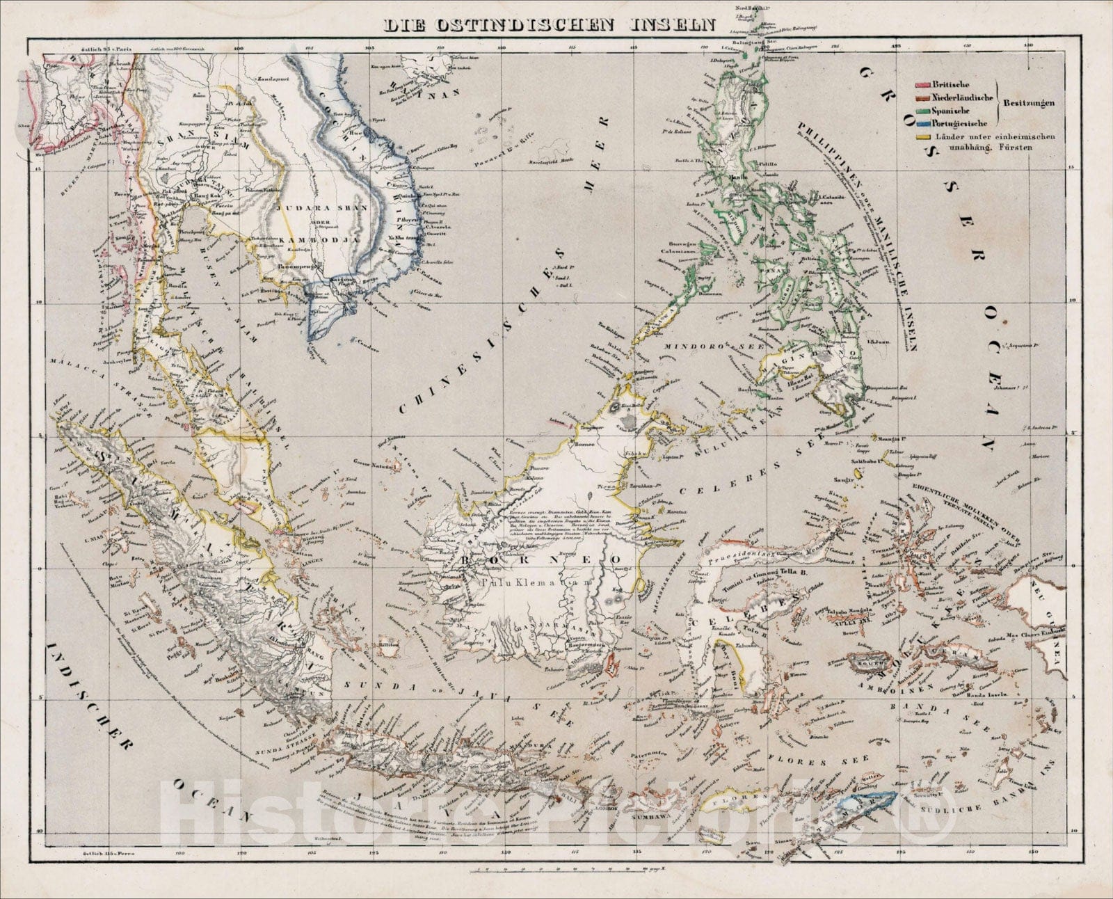 Historic Map : Die Ostindischen Inseln, c1850, , Vintage Wall Art