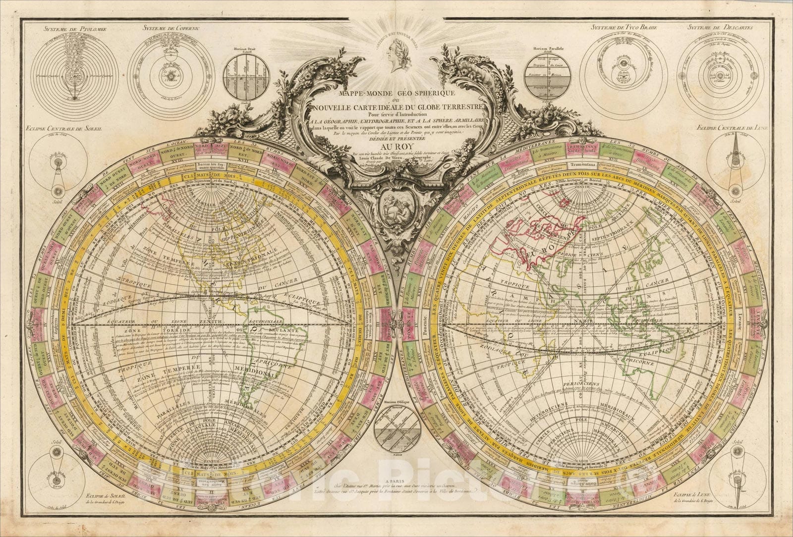 Historic Map : Mappe-Monde Geo Spherique ou Nouvelle Carte Ideale Du Globe Terrestre, 1760, Louis Claude de Vezou, Vintage Wall Art
