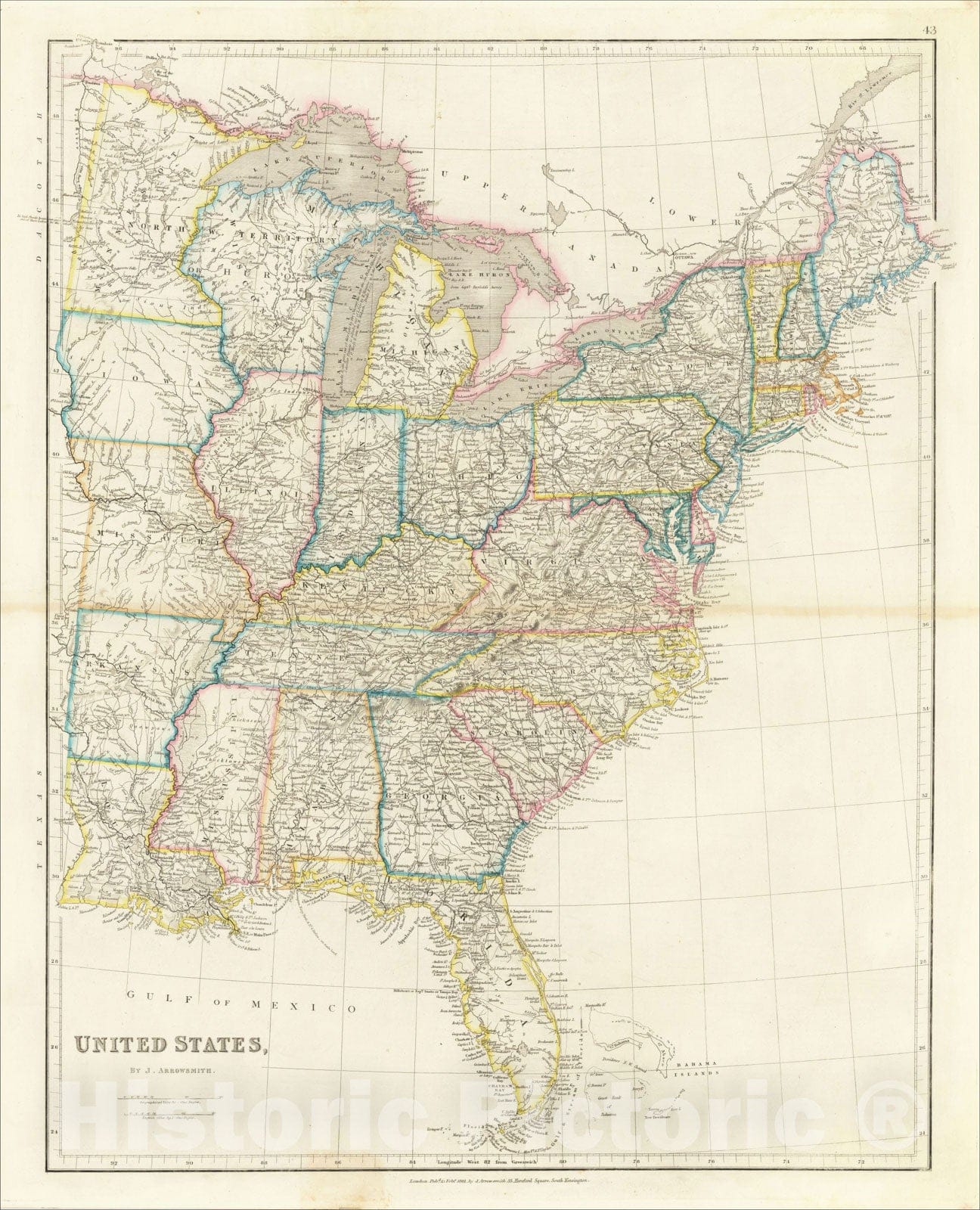 Historic Map : United States, By J. Arrowsmith, 1834, John Arrowsmith, Vintage Wall Art