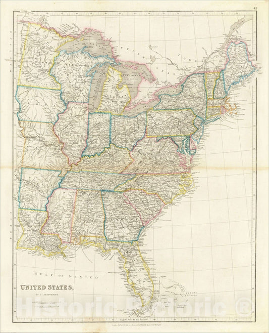 Historic Map : United States, By J. Arrowsmith, 1834, John Arrowsmith, Vintage Wall Art