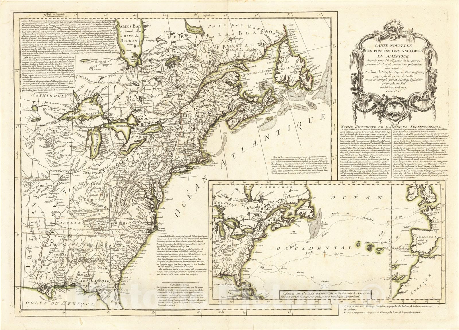 Historic Map : Carte Nouvelle Des Possessions Angloises En Amerique dressee pour l'intelligence de la guerre, 1777, 1777, Maurille Antoine Moithey, Vintage Wall Art
