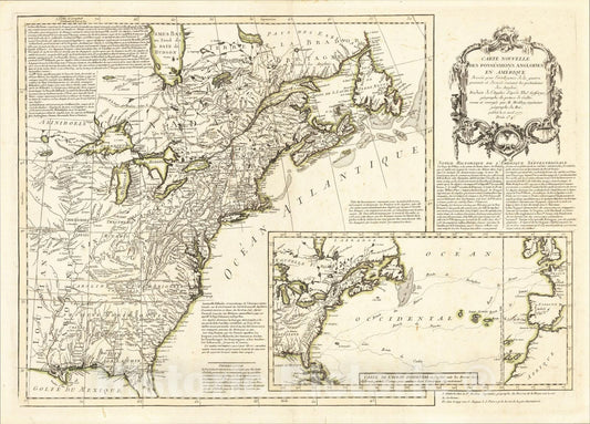 Historic Map : Carte Nouvelle Des Possessions Angloises En Amerique dressee pour l'intelligence de la guerre, 1777, 1777, Maurille Antoine Moithey, Vintage Wall Art