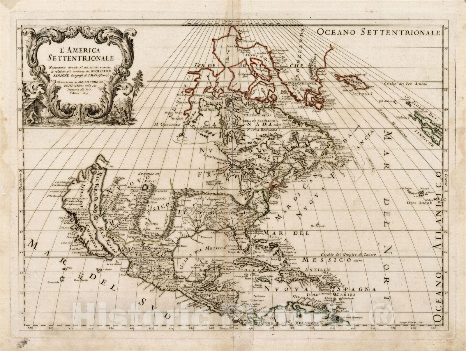 Historic Map : L'America Settentrionale (California as an island), 1677, , Vintage Wall Art