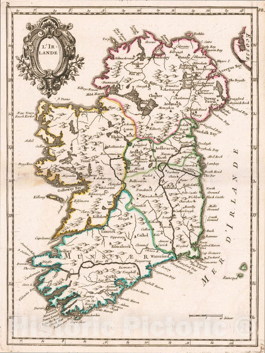 Historic Map : L'Irlande, 1748, Le Rouge, Vintage Wall Art