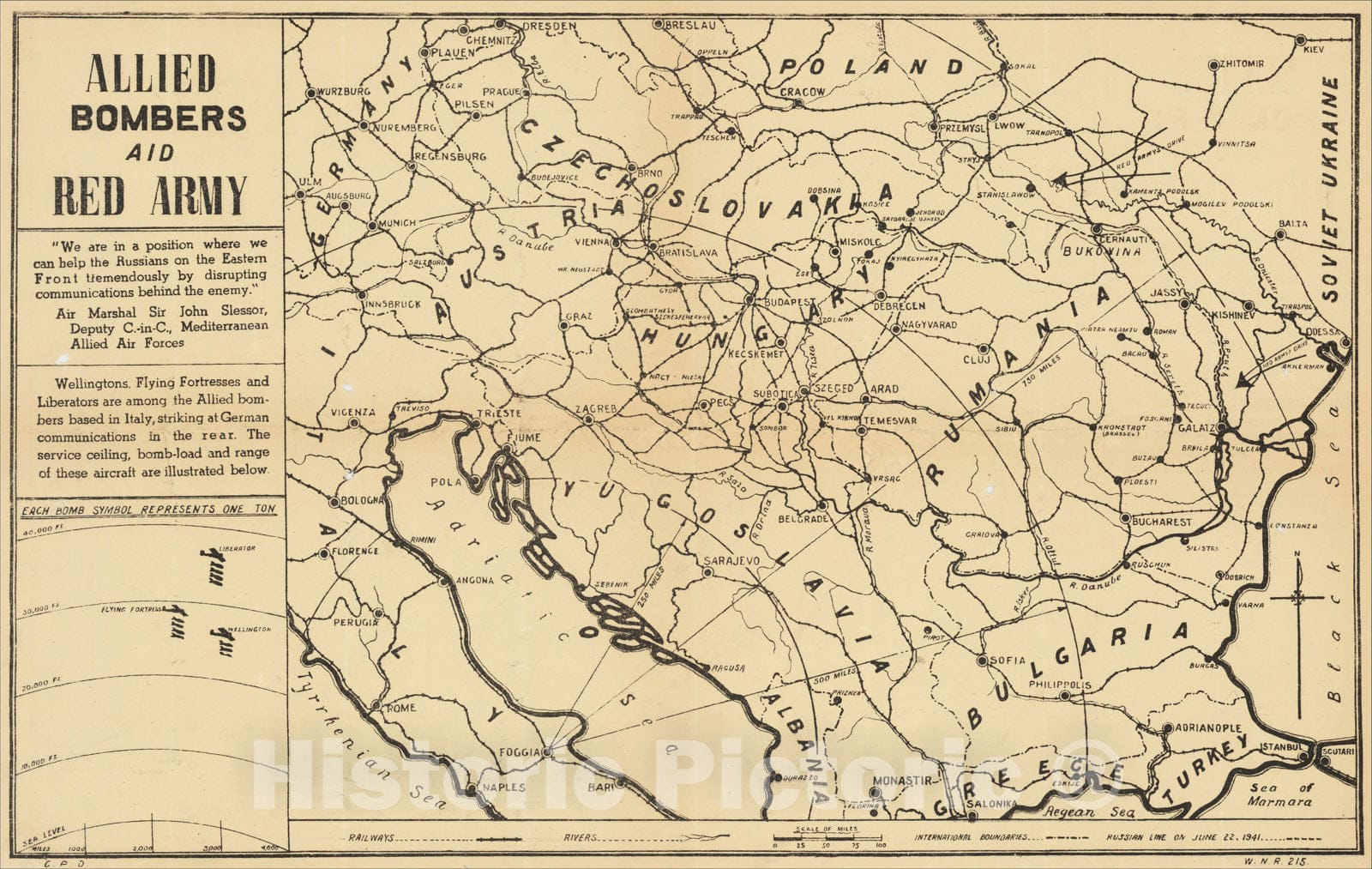 Historic Map : Allied Bombers Aid Red Army, 1944, C. P. D., Vintage Wall Art