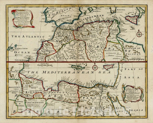 Historic Map : A New & Accurate Map of the Western parts of Barbary, 1744, Emanuel Bowen, Vintage Wall Art