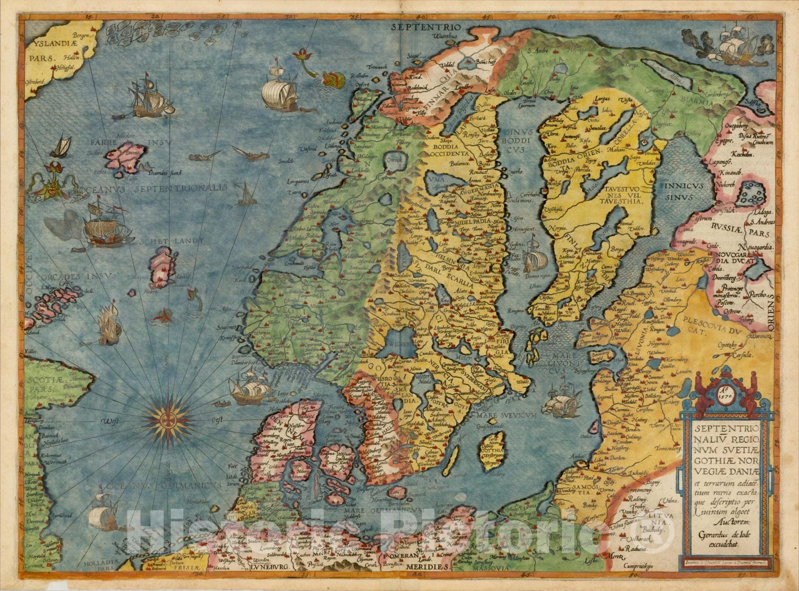 Historic Map : Septentrionaliu Regionum Suetiae Gothiae Norvegiae Daniae et terrarum adicentium recens exacta, 1593, Gerard de Jode, Vintage Wall Art