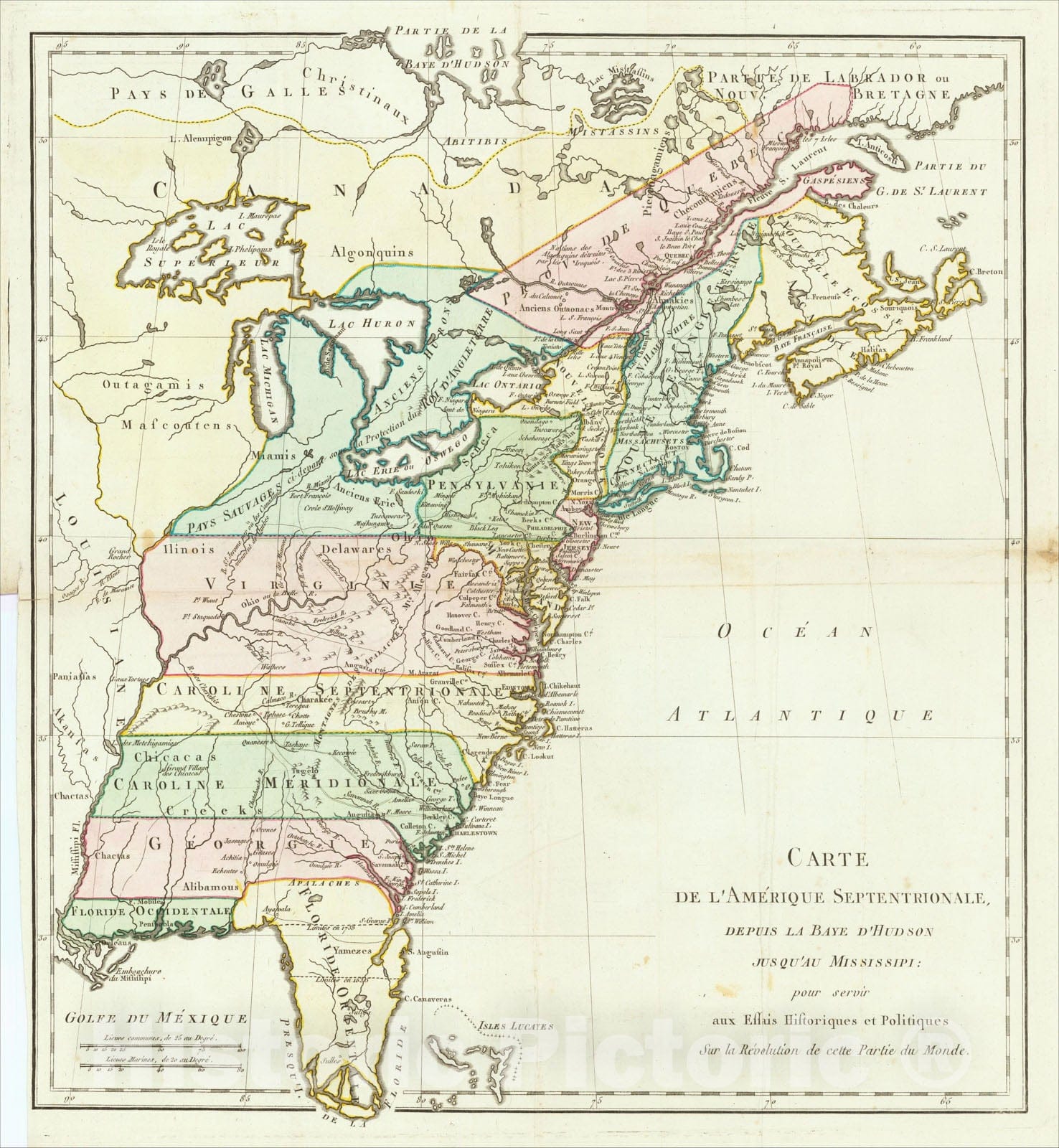 Historic Map : Carte De L'Amerique Septentrionale Depuis La Baye D'Hudson Jus Qu'Au Mississipi, 1782, Michel Rene Hilliard d'Auberteuil, Vintage Wall Art