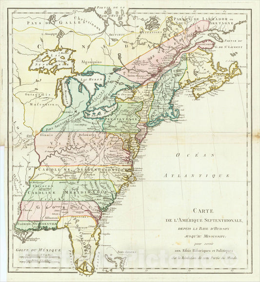 Historic Map : Carte De L'Amerique Septentrionale Depuis La Baye D'Hudson Jus Qu'Au Mississipi, 1782, Michel Rene Hilliard d'Auberteuil, Vintage Wall Art