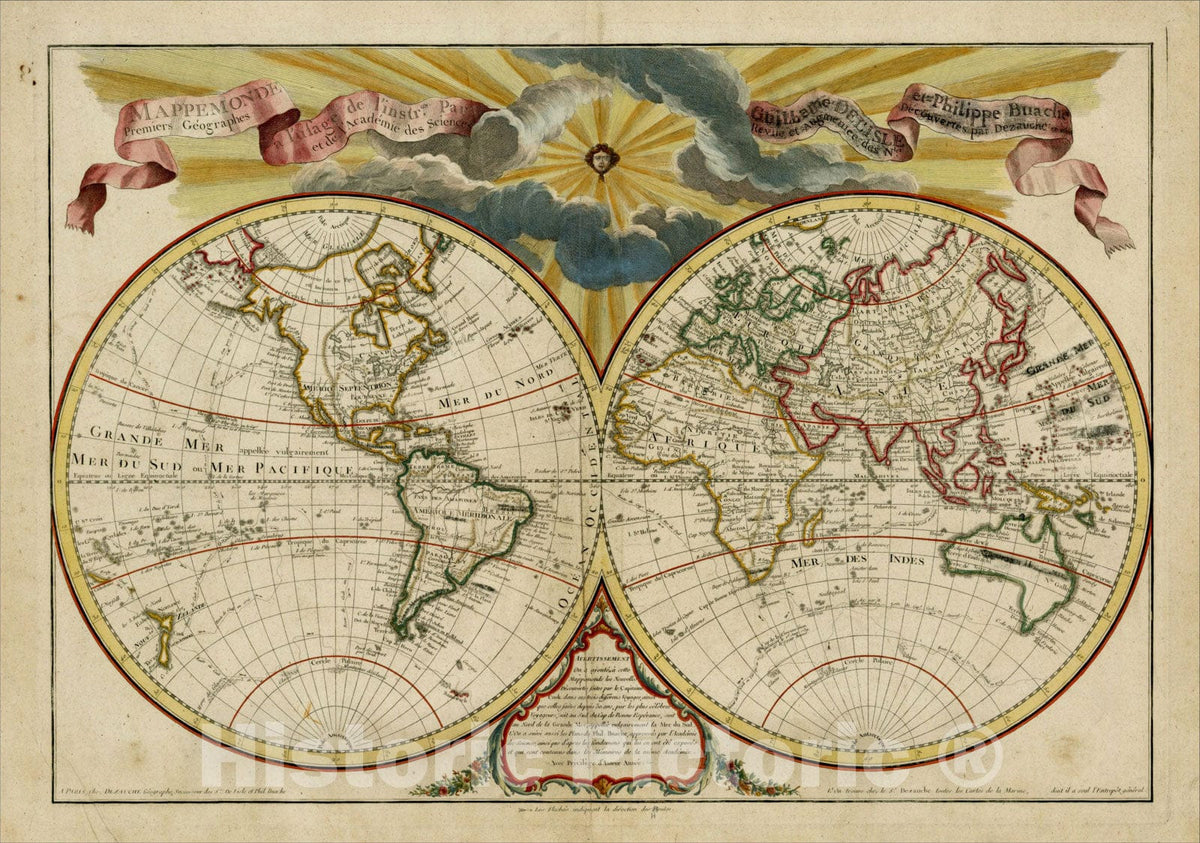 Historic Map : Mappemonde a l'usage de l'Instr.on. Cook's Discoveries in the Pacific, c1790, Jean-Claude Dezauche, Vintage Wall Art