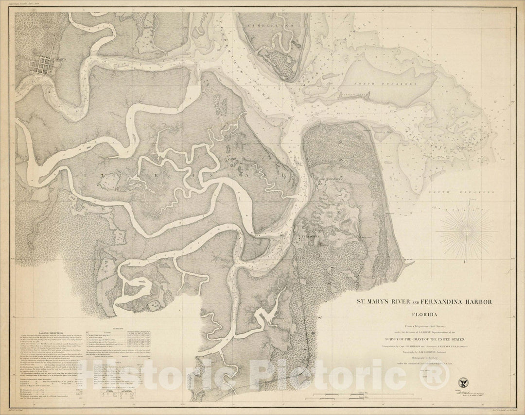 Historic Map : St. Mary's River and Fernandina Harbor Florida From a Trigonometrical Survey under the direction of A.D. Bache, 1857, 1857, , Vintage Wall Art