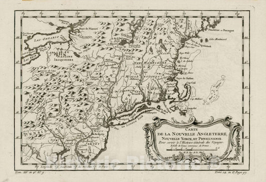 Historic Map : Carte De La Nouvelle Angleterre, Nouvelle Yorck et Pensilvanie , 1757, , Vintage Wall Art