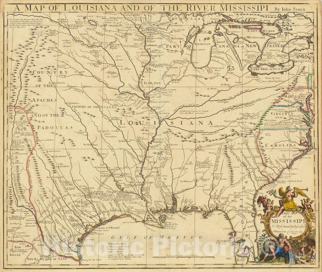 Historic Map : A Map of Louisiana And Of The River Mississipi, ., 1721, John Senex, Vintage Wall Art