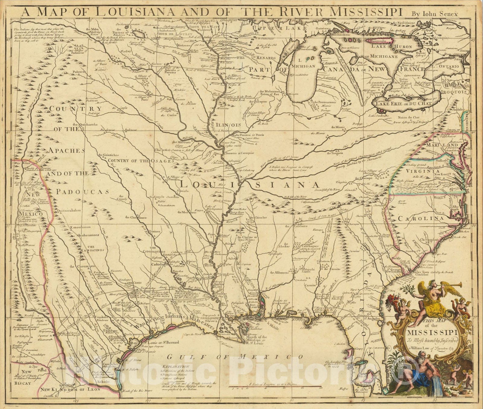 Historic Map : A Map of Louisiana And Of The River Mississipi, ., 1721, John Senex, Vintage Wall Art