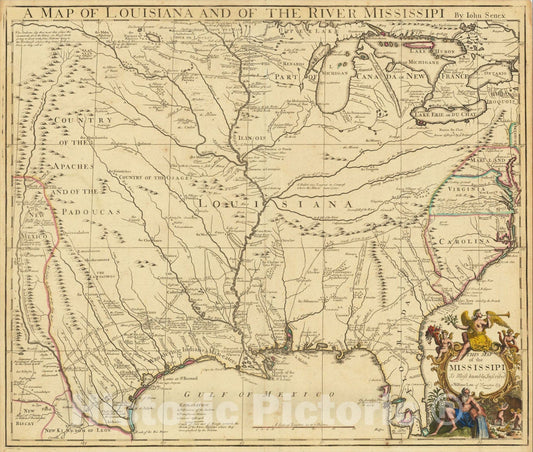 Historic Map : A Map of Louisiana And Of The River Mississipi, ., 1721, John Senex, Vintage Wall Art