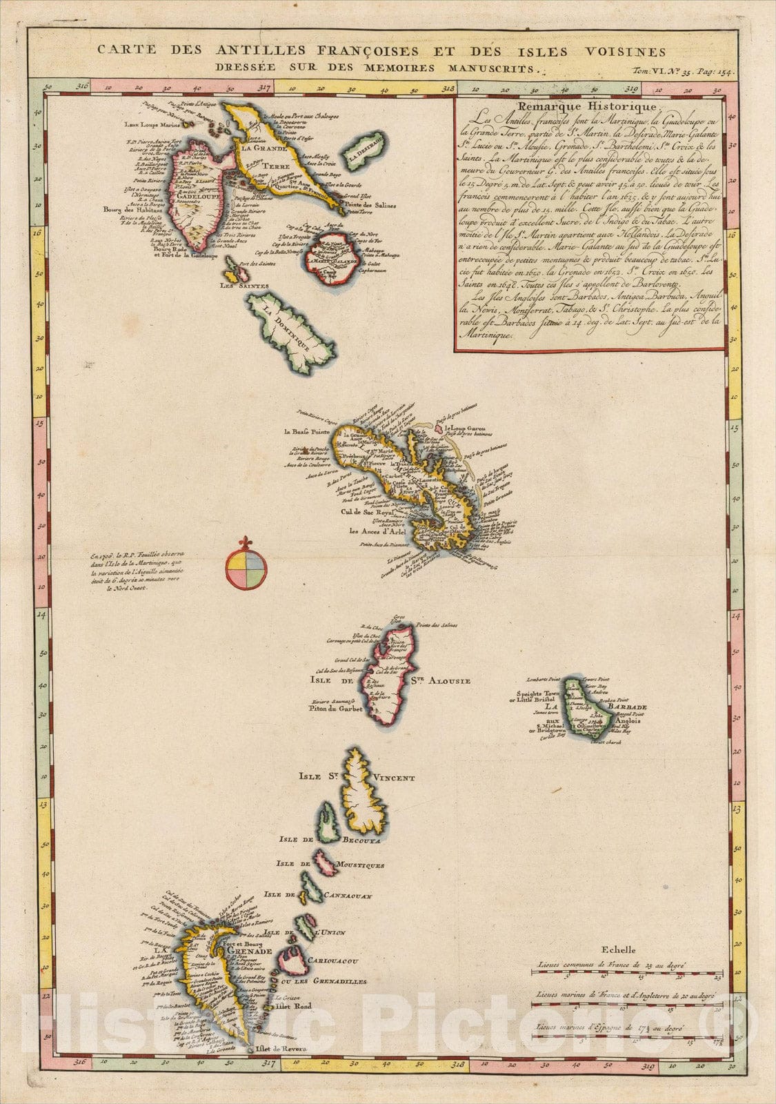 Historic Map : Carte Des Antilles Francoises et des Isles Voisines dressee sur des memoires manuscrits, 1719, Henri Chatelain, Vintage Wall Art