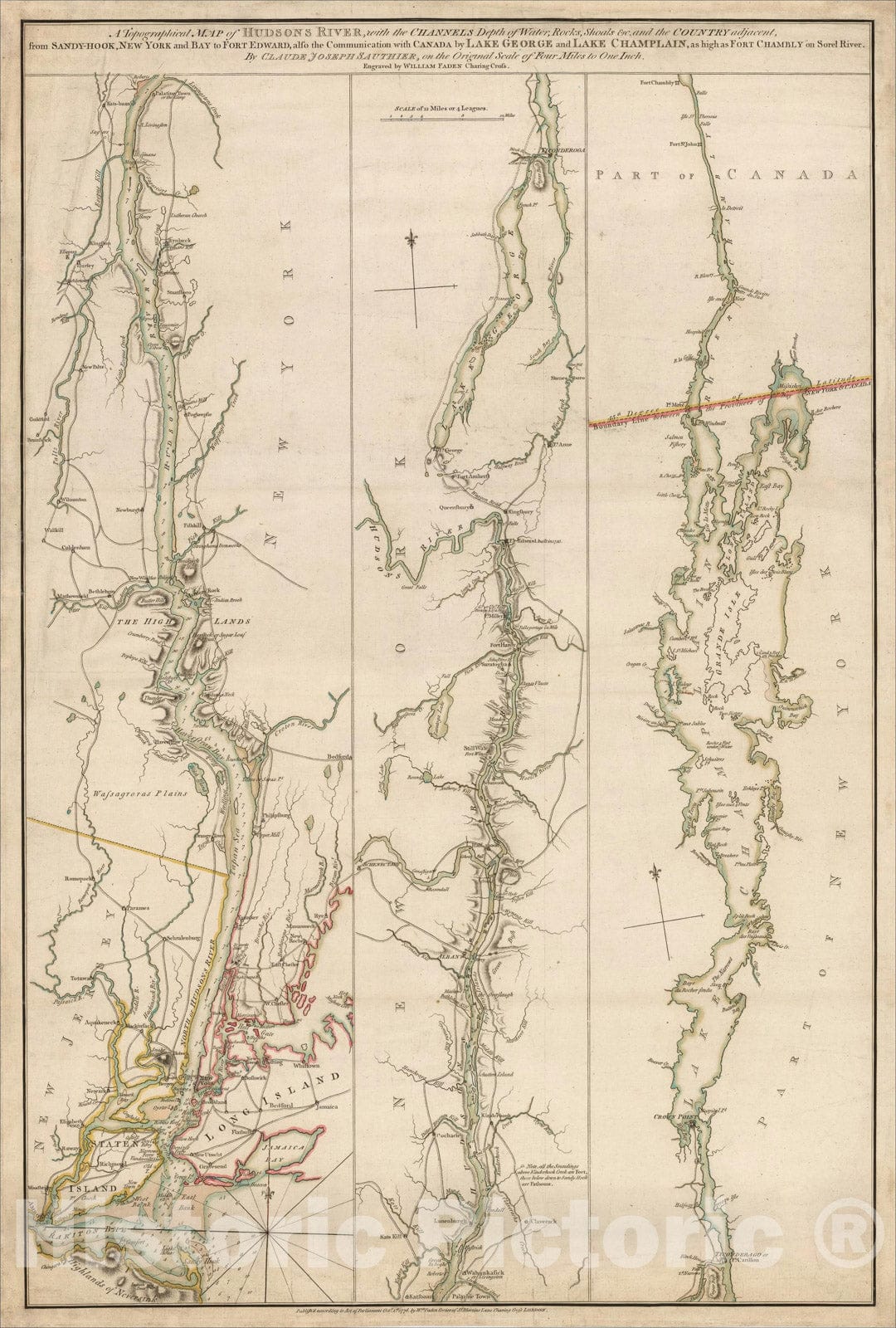 Historic Map : A Topographical Map of Hudson?s River, with the Channels Depth of Water, Rocks, Shoals, 1776, , Vintage Wall Art