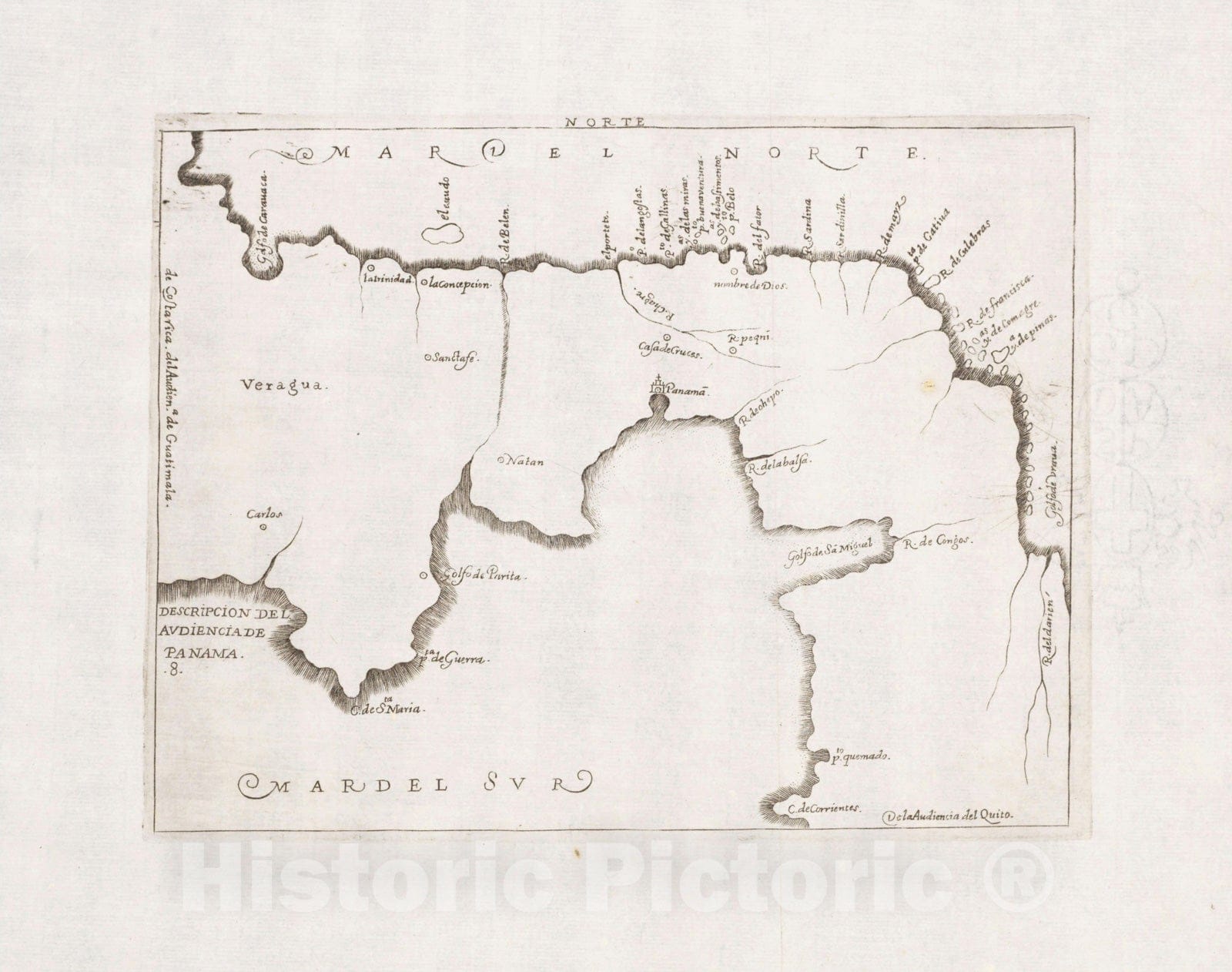 Historic Map : Descripcion Del Audiencia de Panama, 1666, Antonio de Herrera y Tordesillas, Vintage Wall Art