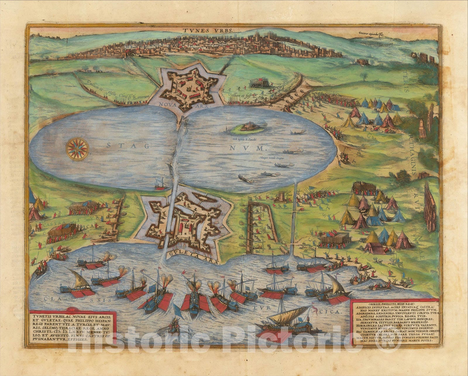 Historic Map : Tunes Urbs - Tunetis Urbis, ac Novae Eius Arcis, et Guletae, quae Philippo Hispan Regi Parent, 1590, Georg Braun, Vintage Wall Art