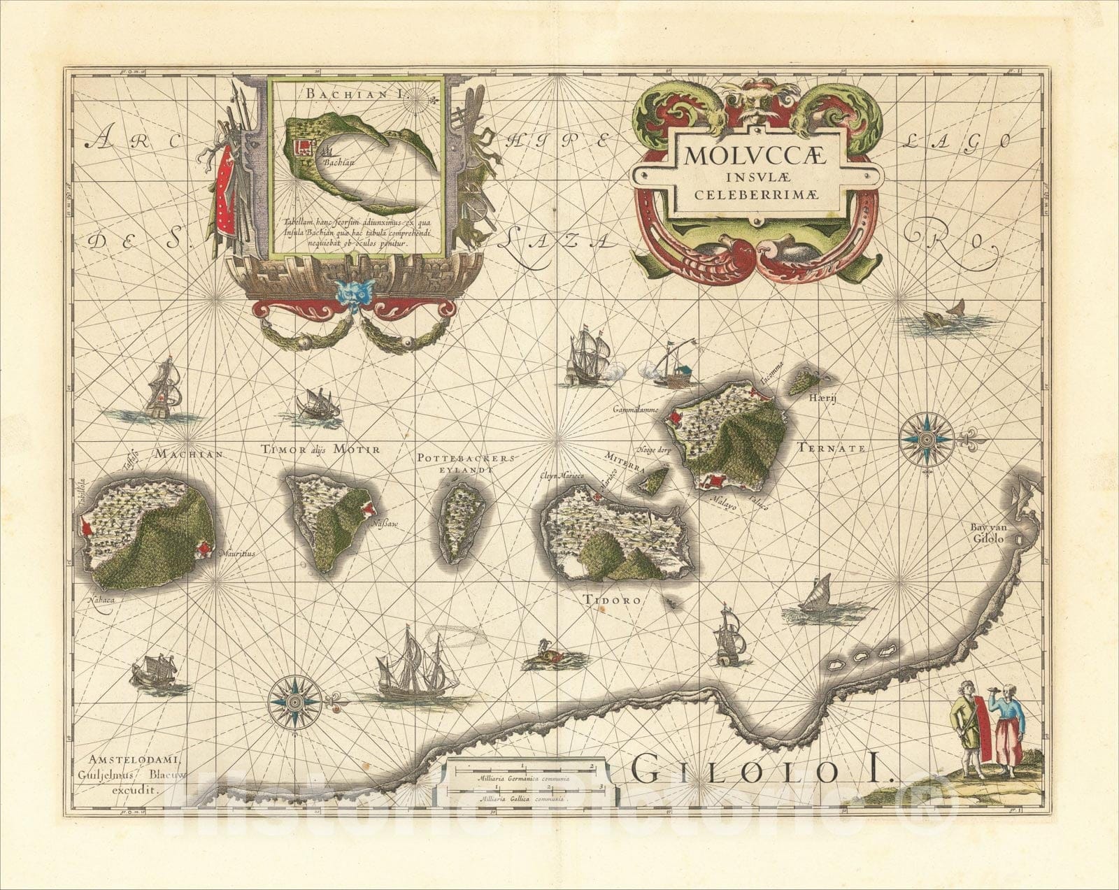 Historic Map : Moluccae Insulae Celeberrimae, c1640, Willem Janszoon Blaeu, v1, Vintage Wall Art