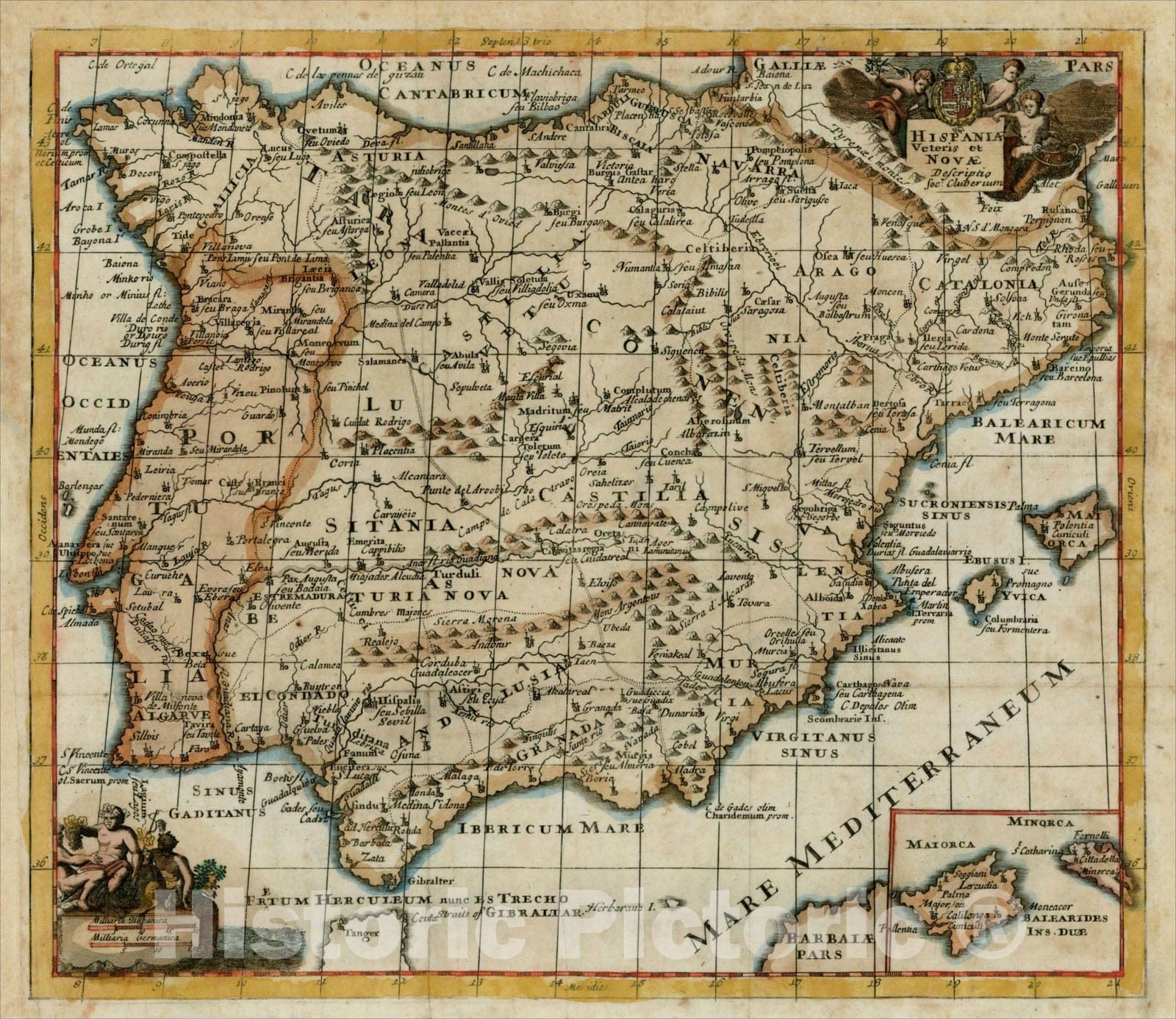 Historic Map : Hispaniae veteris et Novae descriptio, 1683, Philipp Cl?ver, Vintage Wall Art
