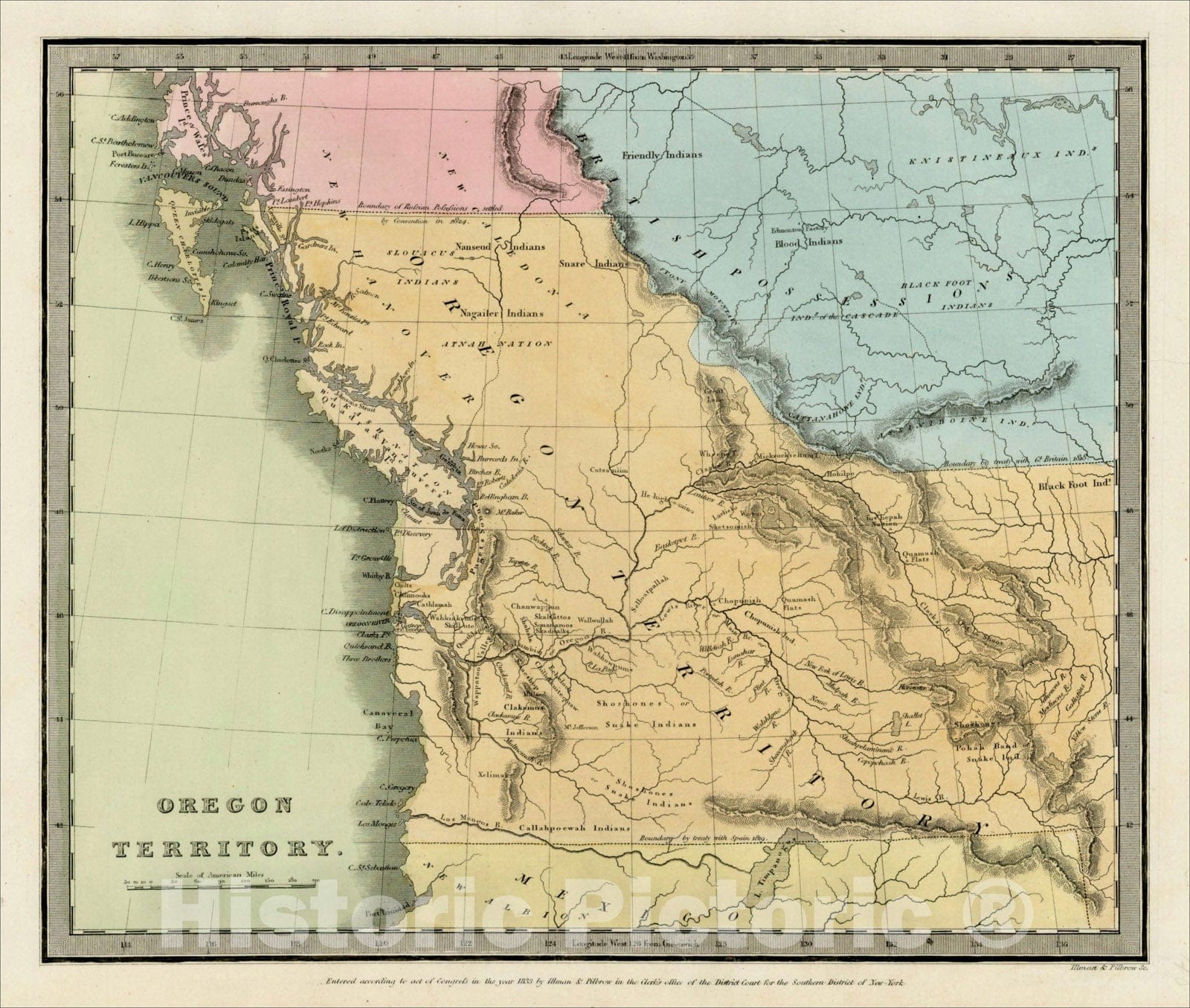 Historic Map : Oregon Territory, 1833, David Hugh Burr, v2, Vintage Wall Art