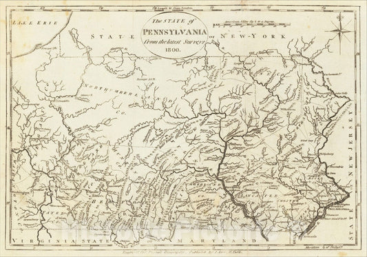 Historic Map : The State of Pennsylvania from the latest Surveys 1800, 1800, John Payne, v1, Vintage Wall Art