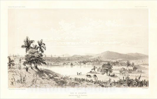 Historic Map : Rade de Sincapour prise de la Maison du Gouverneur (Malasie), c1842, Eugene Ciceri, Vintage Wall Art