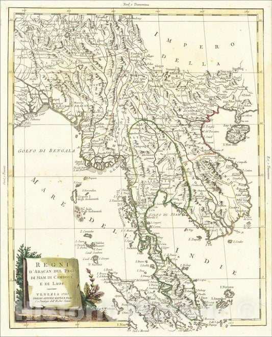 Historic Map : Regni D'Aracan Del Pegu Di Siam Di Camboge E Di Laos, 1785, 1785, Antonio Zatta, Vintage Wall Art