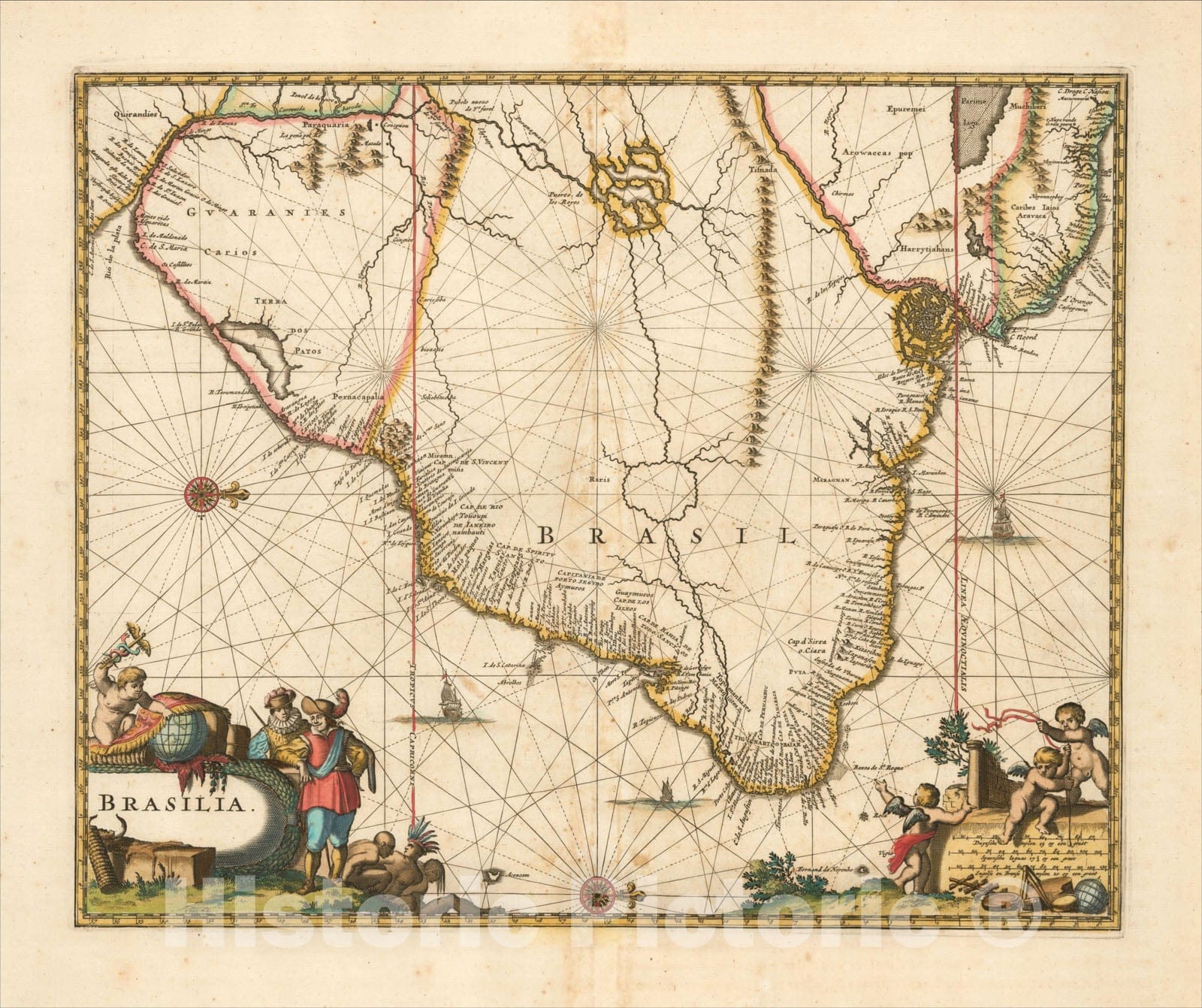 Historic Map : Brasilia, 1671, John Ogilby, Vintage Wall Art