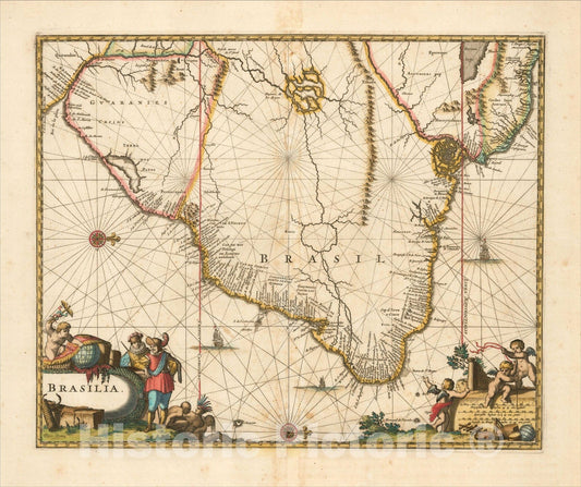 Historic Map : Brasilia, 1671, John Ogilby, Vintage Wall Art