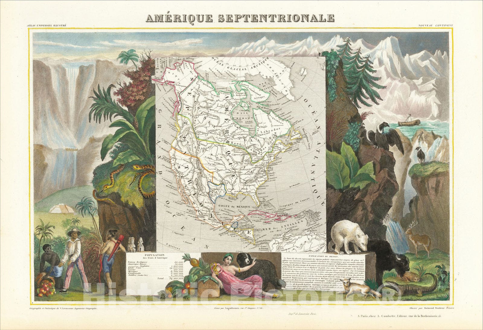 Historic Map : Amerique Septentrionale, 1844, Victor Levasseur, Vintage Wall Art