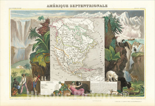 Historic Map : Amerique Septentrionale, 1844, Victor Levasseur, Vintage Wall Art