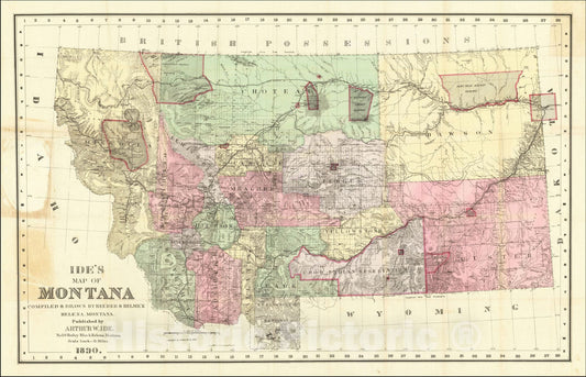 Historic Map : Ide's Map of Montana Compiled & Drawn By Reeder & Helmick Helena, Montana. Published by Arthur W. Ide, 1890, 1890, Arthur W. Ide, Vintage Wall Art